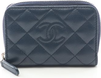 Chanel Navy Leather Coin Purse/Coin Case (Pre-Owned)
