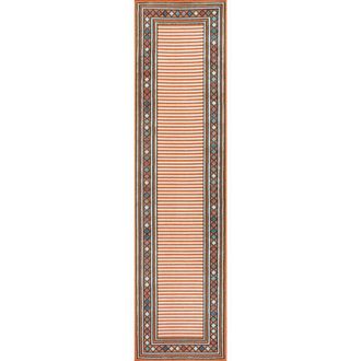 Jonathan Y Designs Sebastian High-Low Modern Diamond Border Indoor/Outdoor Area Rug in Orange/ivory at Nordstrom, Size 2Ft 0In X 8Ft 0In