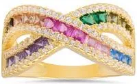 Queen Jewels Multicolor Cubic Zirconia Crossover Band Ring in Gold at Nordstrom Rack, Size 8