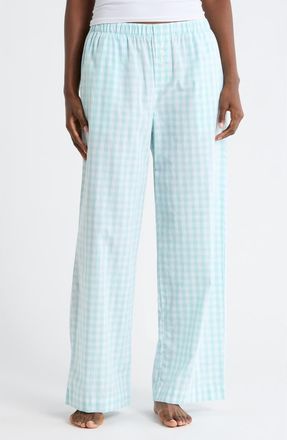 Nordstrom Rack Cotton Poplin Pants in White- Teal S Ella Gingham at Nordstrom Rack, Size X-Small