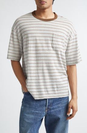 Visvim Mondo Border Stripe Pocket Wool & Cotton T-Shirt in Grey at Nordstrom, Size 2