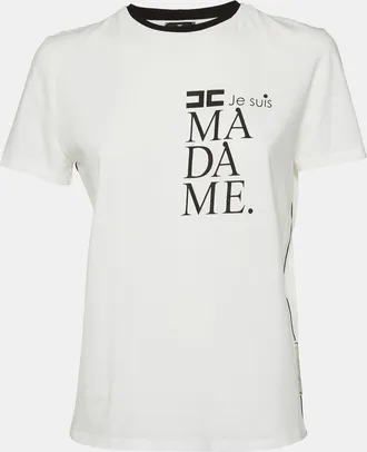 Elisabetta Franchi White Printed Cotton Crew Neck T-Shirt