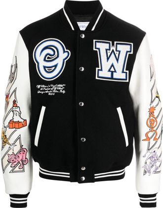 Off-white Logic Patch varsity jacket - unisex - Viscose/Polyester/Cotton/Polyester/Acrylic/Wool/Virgin Wool/Polyamide - 48 - Black