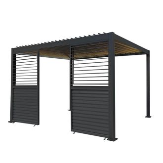 MonsterShop Anthracite Aluminium Pergola With LED Lights & 2 x Shutter Panels - 3m in Grey
