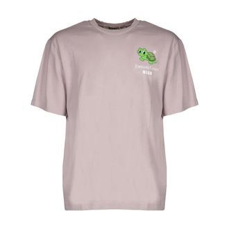 Msgm T-Shirts, male, Beige, Size: XL Fantastic Green Turtle Tshirt