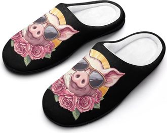 Generic Pigs Rose Flower Womens Slippers Warm House Slippers Indoor House Shoes with Anti-Skid Rubber Sole