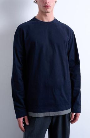 Topman Layered Long Sleeve T-Shirt in Navy at Nordstrom, Size Xx-Large
