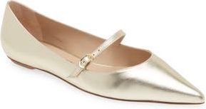 Stuart Weitzman Emilia Mary Jane Flat in Light Gold at Nordstrom Rack, Size 6