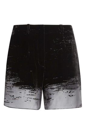 GRACE LING Glitch Devor&eacute; Velvet & Sheer Chiffon Shorts in Black at Nordstrom, Size 4 Us