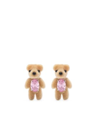 Yvmin bear-motif earrings - women - Fabric/Sterling Silver/glass - OS - Brown