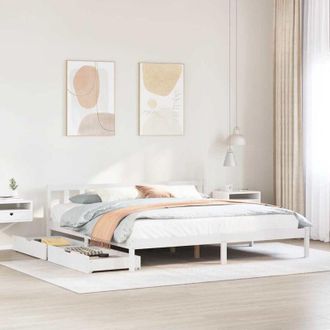 vidaXL Cama Sin Colch&oacute;n Madera Maciza De Pino Blanca 180x200 Cm Vidaxl