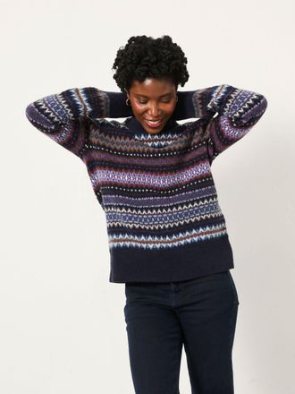 Fat Face FatFace Genevieve Navy Fairisle Crew Neck Jumper