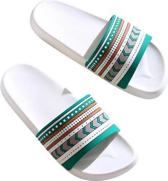 Generic Home Bathroom Non-slip Slippers for Womens Worn Outside with Soft-soled Indoor Slippers(08 - Green belt on white background,38-39)
