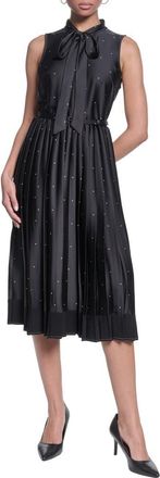 Karl Lagerfeld Printed Tie Neck Satin Midi Dress in Black Soft White at Nordstrom, Size 16