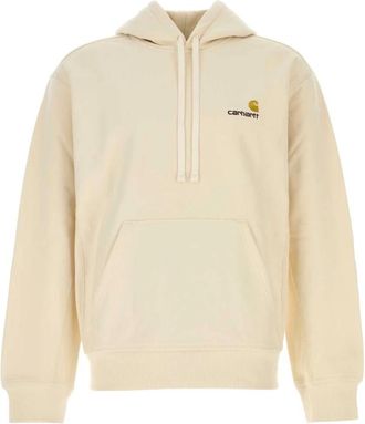 Carhartt Work in Progress Cr&egrave;me Hoodie met Amerikaans Script - Heren - Hoodies - Beige - M - Hoodies & sweatvesten
