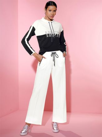 Cr&eacute;ation L Sweatshirt CREATION L, Damen, Gr. 36, schwarz, ecru, 50% Modal, 44% Polyester, 6% Elasthan, gemustert, unifarben, Sweatshirts Sweatshirt