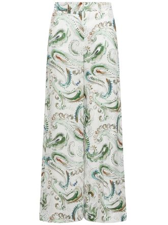 Marella Neutral Mlldomino Patterned Wide-Leg Linen Pants