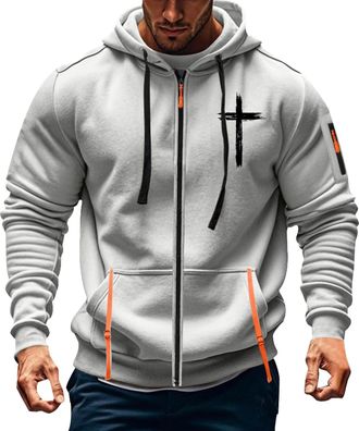 Generic Christian Sweatshirts for Men Zip Up Religious Faith Cross Print Hooded Shirts Vintage Graphic Hoodie Pullover Long Sleeve, Grey, M
