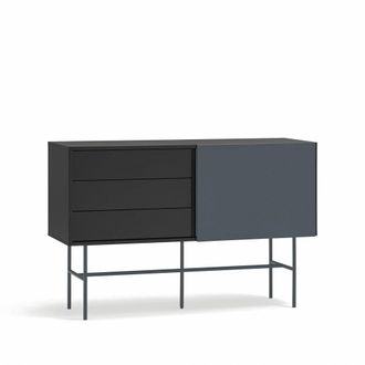 Teulat Aparador 3 cajones 1 puerta corredera negro y gris antracita