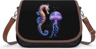 Generic Seahorse And Jellyfish Crossbody Bags for Women Fashion Leather Shoulder Handbags With Adjustable Strap