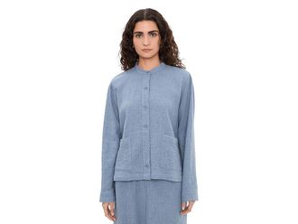 Eileen Fisher Organic Cotton Doubleweave Mandarin Collar Jacket Womens Jacket Haze : XS, Cotton/Elastane