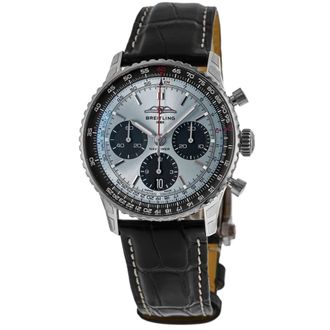 Breitling Navitimer B01 Chronograph 41 Ice Blue Dial Leather Strap Mens Watch AB0139241C2P1