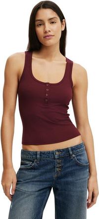 Cotton On Womens Henley Rib Tank in Sour Cherry at Nordstrom, Size Xx-Small