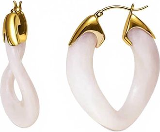 Gold & Honey Womens Curb Link Lucite Birthstone Hoop Earrings In June - Pearl