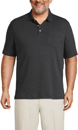 Lands End Short Sleeve Cotton Supima Polo Shirt with Pocket in Dark Charcoal Heather at Nordstrom, Size Xx-Large
