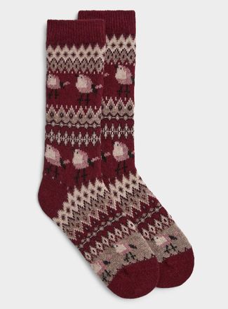 Simons Womens Wool Fair Isle bird socks Made in Portugal
