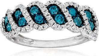 Ross-Simons Blue and White Diamond Ring in Sterling Silver