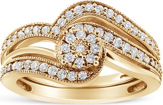 House of Brilliance 925 Sterling Silver 1/3ct Cttw Multi-Diamond Bypass Vintage-Style Bridal Set Ring and Band