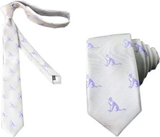 ACVIP Mens Animal Vehicle Embroidered Ties Wedding Party Skinny Necktie (Monkey White)