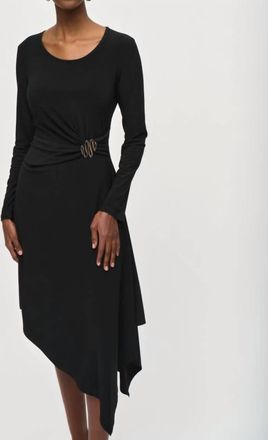 Joseph Ribkoff Long Sleeve Asymmetric Midi Fit And Flare Dress In Black