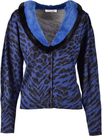 Blumarine Viscose/Polyester Cardigan - Black/Blue