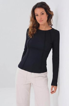 Anatomie Long Sleeve Celeste Rib Top with Seam Shaping in Black at Nordstrom, Size X-Large