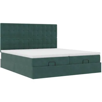 vidaXL Vidaxl - Estructura De Cama Otomana Colchones Terciopelo Verde Oscuro