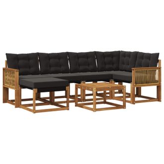 vidaXL Conjunto De Sof&aacute;s De Exterior Con Coj&iacute;n 7 Pcs Natural Y Negro Vidaxl