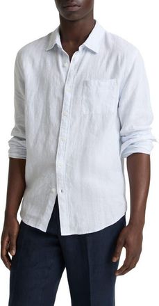 Vince Tate Stripe Linen Button-Up Shirt in Optic White/Novo at Nordstrom, Size Xx-Large
