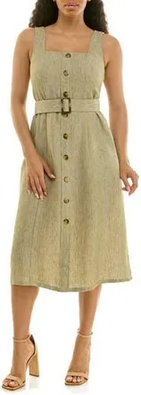 Nina Leonard Square Neck Button Front Dress in Soft Olive at Nordstrom Rack, Size X-Large