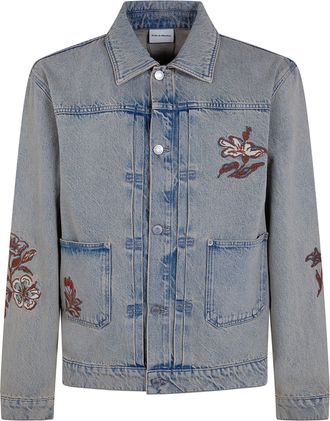 Dr&ocirc;le de Monsieur Brod&eacute;e Fleurs Dusty Denim Jacket