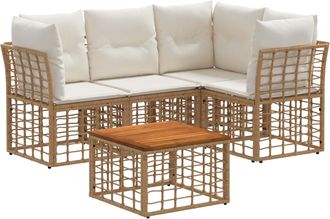 vidaXL Conjunto De Sof&aacute;s De Exterior 5 Uds. Natural Y Crema Poli&eacute;ster Vidaxl
