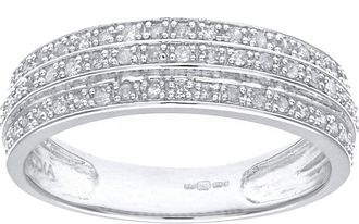 Jewelco London 9ct White Gold Round 1/4ct Diamond Tiered 3 Row Eternity Ring 5mm - PR1AXL0180W