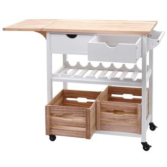Hhg Hhg - Carro De Servicio 016, Carro De Cocina Carro De Cocina Carro De T&eacute;, Madera De Pino 89x119x41cm, Blanco-natural