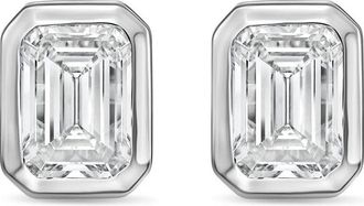 Diana M. Jewels 14Kt White Gold 8.00 cts Lab Grown Emerald Diamond Bezel Studs