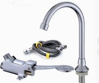 OEM Grifo Mezclador De Lavabo De Cobre Accionado Con El Pie - Acabado Met&aacute;lico - F&aacute;cil Instalaci&oacute;n - Caudal Controlado Para Uso M&eacute;dico Y P&uacute;blico