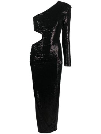 Nissa metallic-finish one-shoulder dress - Black