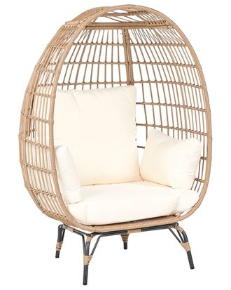 Beliani Silla de jard&iacute;n rat&aacute;n sint&eacute;tico beige