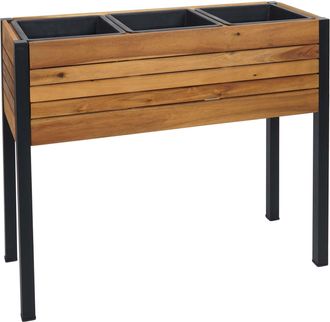 Hhg Nunca Usado] Jardinera Hhg 580, Maceta Elevada, Jardinera, 75 X 81 X 30 Cm, Para Exterior, Aluminio Y Madera De Acacia, Con Certificaci&oacute;n Mvg, Marr&oacute;n
