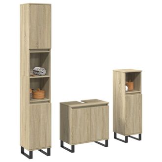 Berkfield Home 3 Piece Bathroom Furniture Set Sonoma Oak Engineered Wood in Brown